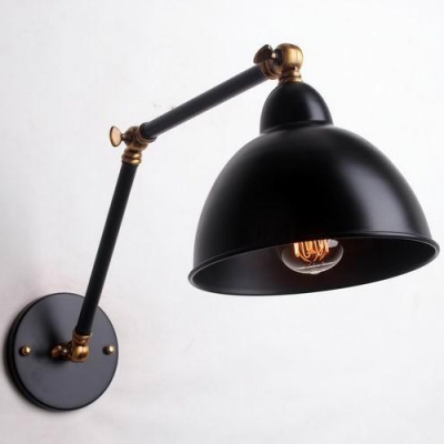 Industrial Dome Wall Lamp Swing Arm in Black