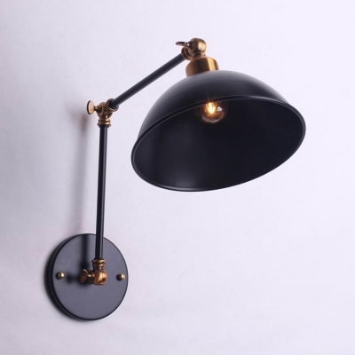 Industrial Dome Wall Sconce Swing Arm in Black