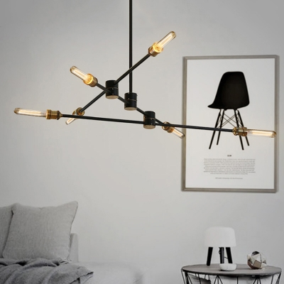 Industrial Semi-Flush Mount Ceiling Light in Black Finish with 6 Edison Bulbs, Light Branch Adjustable