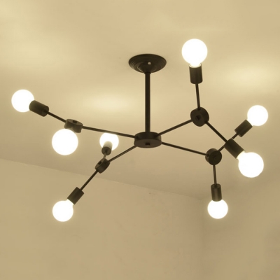 Industrial Semi Flush Ceiling Light with 8 Lights, Metal Lighting in Black