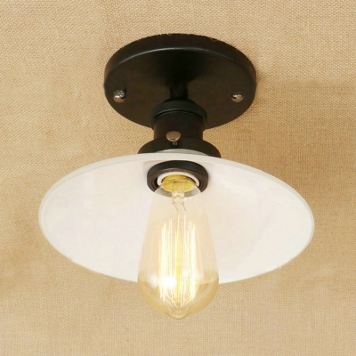Retro 1 Light LED Semi Flush with White Shade in Industrial Style