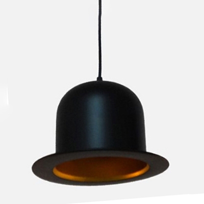 Contemporary Bowler Hat Pendant Light in Black Finish, 10'' Wide