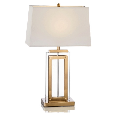 Bungalow Belt Crystal Table Lamp with Antique Brass Steel White Shade