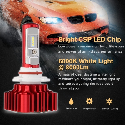 Nighteye A372 Car LED  Headlight Bulbs 9005 60W 8000LM 6000K CSP LED, Pack of 2