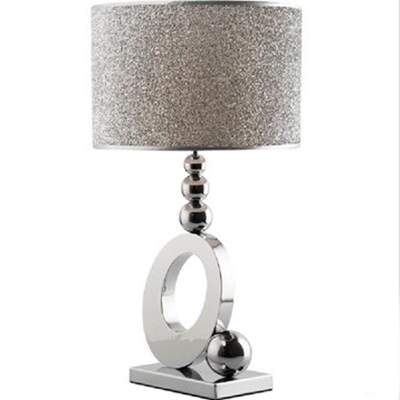 Contemporary Table Lamp with Drum Fabric Shade Silver Ball Accent