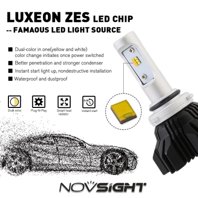 A359 Car LED Headlight Bulbs 9006 50W 8000LM 3000K Yellow& 6500K White LUXEON ZES LED, Pack of 2