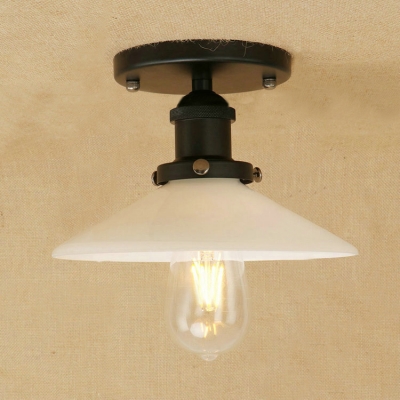 Retro 1 Light LED Semi Flush with White Shade in Industrial Style