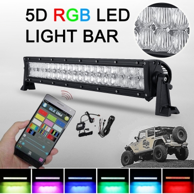 5D 22 Inch RGB Off Road LED Light Bar CREE LED 120W 60 Degree Flood 30 Degree Spot Combo Beam Car Light For Off Road, Truck, SUV, ATV, 4WD