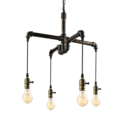 Antique Bronze Four Light Pipe LED Pendant Ceiling Lamp
