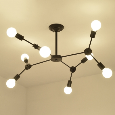 Industrial Semi Flush Ceiling Light with 8 Lights, Metal Lighting in Black