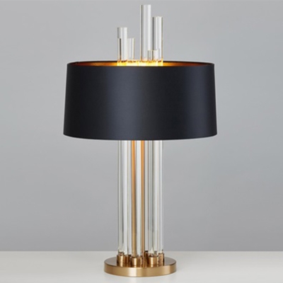 Modern Glass Rod Table Lamp With Black, Gold Base Lamp With Black Shade
