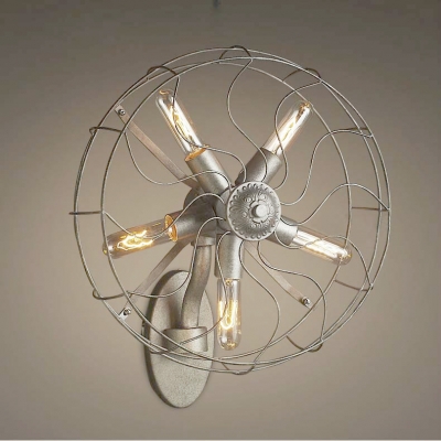 Fan Shaped Retro Style 5 Light Industrial LED Wall Light in Antique Nickel Finish