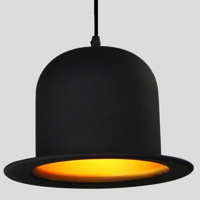 Contemporary Bowler Hat Pendant Light in Black Finish, 10'' Wide