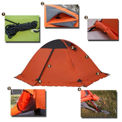 Outdoors Waterproof Hiking Camping Aluminum Rod Tent for 4-Season 2-Person, Orange