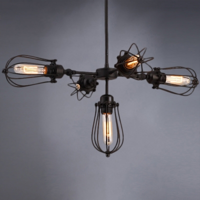 Industrial Chandelier with Cage Style Loft, 5 Light
