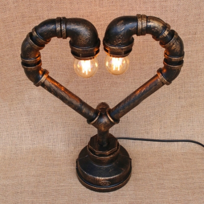 Industrial Heart-Shaped Pipe Table Lamp, 2 Lights 17'' Height