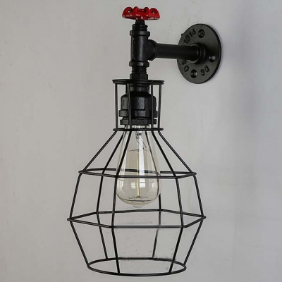 Industrial Loft Metal Cage Frame Wall Sonce with Valve Accent