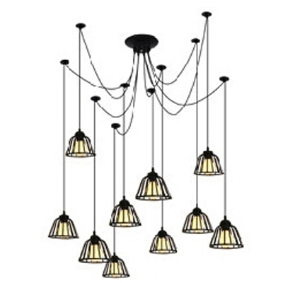 

Industrial Multi Pendant Light 10 Light with Novelty Bowl Shade in Black, HL444212