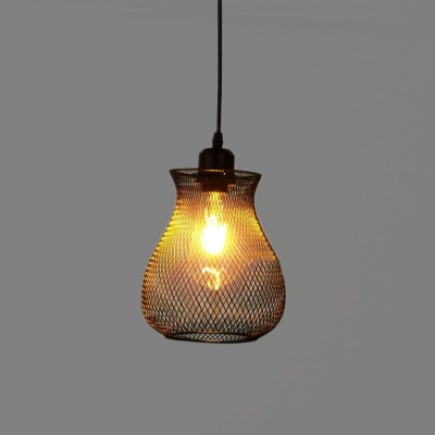 Industrial Pendant Light with Vase Shade Mesh Cage in Black