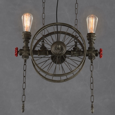 Industrial Wheel Island Light in Bronze Finish 2 Lights, 18'' Width