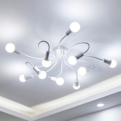 White Bulbs Spider Semi-Flush Light Contemporary
