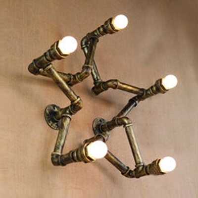 Industrial Pentacle Shaped Wall Sconce in Antique Brass Finish, 5 Lights