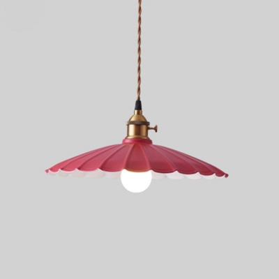Scalloped Shade Single Pendant Light in Vintage Style for Dining Room Kitchen Restaurant-Blue/Green/Pink/Purple/Red/White/Yellow