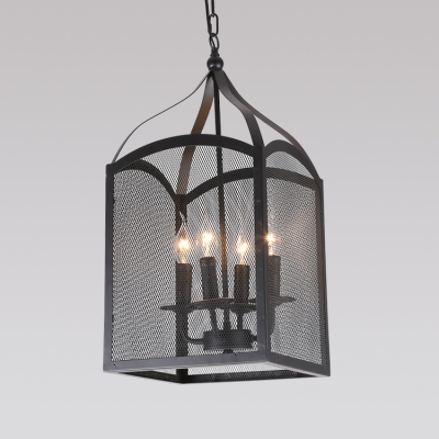 

Industrial Pendant Chandelier 22 Inch High with Wave Mesh Cage in Black, HL444170