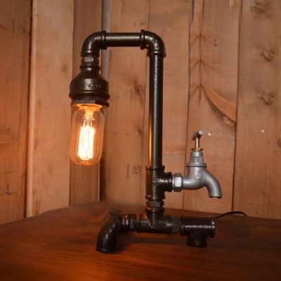 Industrial Retro Tap Table Lamp in Black Finish, 11.8'' Height