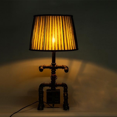 Industrial Robot Table Lamp with Fabric Shade with Socket and USB Port Accent