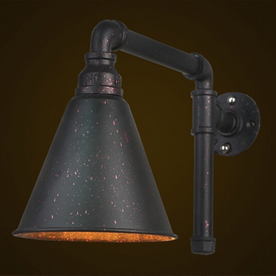 Industrial Wall Sconce in Black Finish wth Cone Shade, Downlighting