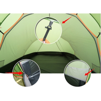 High Quality Nylon 2-Person 4-Season Mountaineering Camping Tunnel Tent, Green