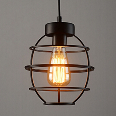 

Industrial Hanging Light with Wire Net Metal Cage in Black, HL444201