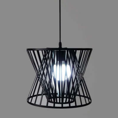 Industrial Hanging Pendant Light Single Light with Wire Net Metal Cage in Black