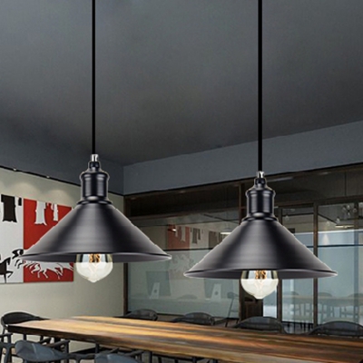 Industrial Single Pendant Light 11 Inch Wide with Black Conical Shade