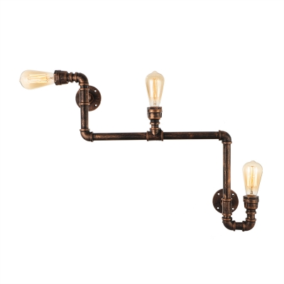 Industrial Vintage Steampunk Wall Sconce in Antique Copper Finish, 3 Lights