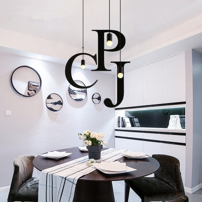 Industrial Alphabet Letter Pendant Light A to Z Metal Lighting in Black