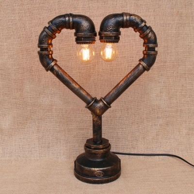 Industrial Heart-Shaped Pipe Table Lamp, 2 Lights 17'' Height