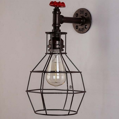 Industrial Loft Metal Cage Frame Wall Sonce with Valve Accent