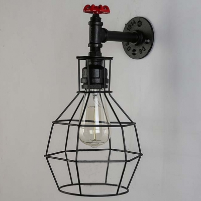 Industrial Loft Metal Cage Frame Wall Sonce with Valve Accent