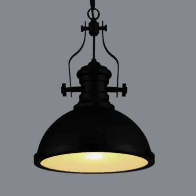Industrial Style Black Single-Light Pendant in Black with Frosted Glass Diffuser