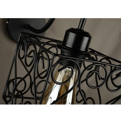 Industrial Wall Sconce with Gooseneck Arm and Novelty Pattern Metal Cage