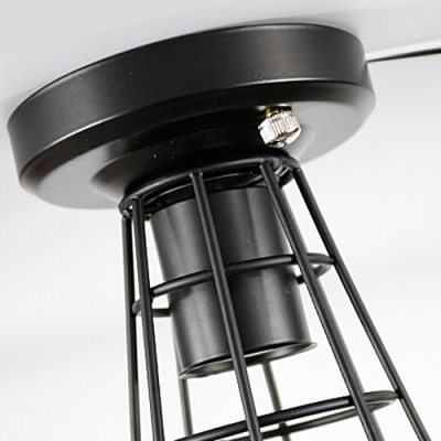 Industrial Flush Mount Ceiling Light with Flower Shade Metal Cage in Black