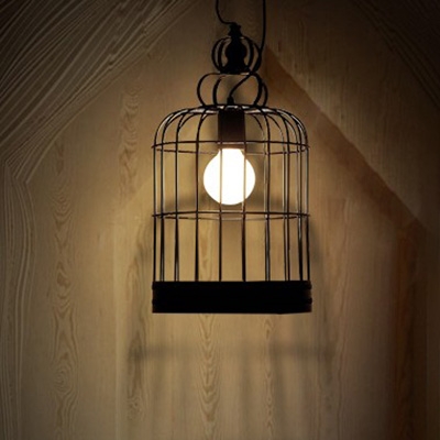 

Industrial Hanging Pendant Light with Bird Lantern Shade in Black