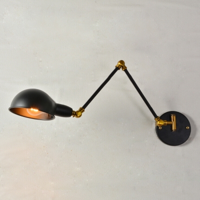 Industrial Wall Lamp Swing Adjustable Arm with Black Mini Bowl Shade