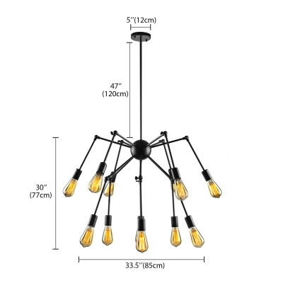 Atomic Style 12 Light LED Chandelier in Black