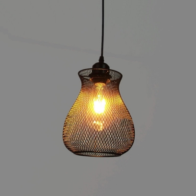 Industrial Pendant Light with Vase Shade Mesh Cage in Black