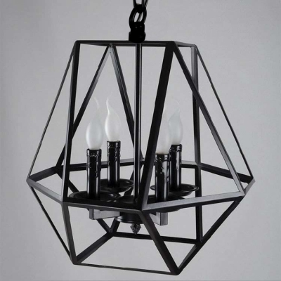 Black 4 Light Diamond Shape LED Chandelier Foyer Pendant Light