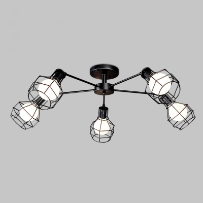 Industrial Close to Ceiling Light with Novelty Wire Net Metal Cage