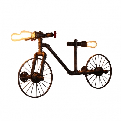 Industrial Creative Bicycle Wall Sconce in Bronze Finish, 3 Lights